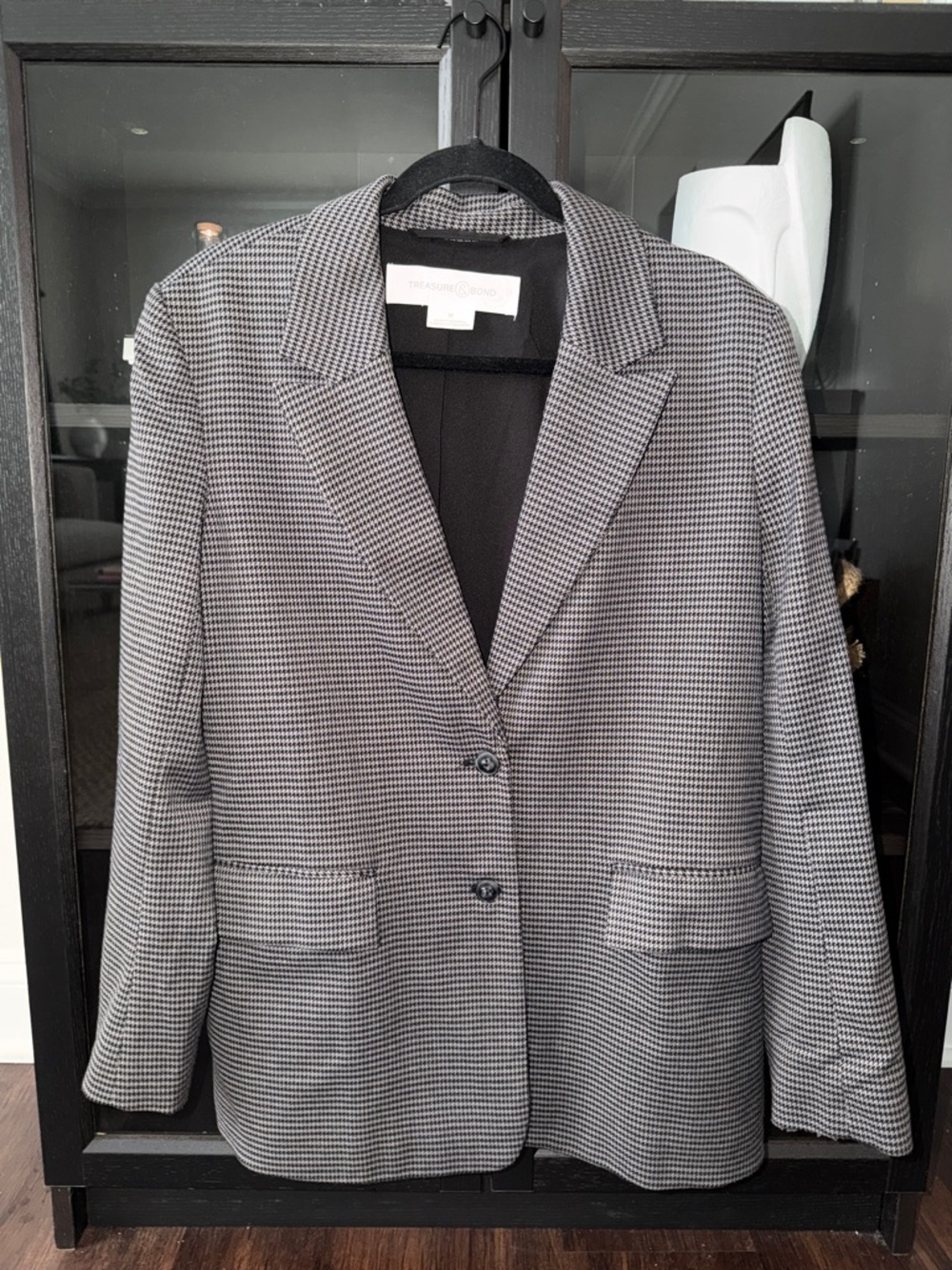 Treasure & Bond Black and Gray Checked Oversized Single Breasted Blazer